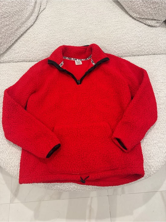 PINK Victoria's Secret Jackets & Blazers - PINK Victoria's Secret Oversized Red Sherpa Fleece Quarter Zip Pullover Jacket
